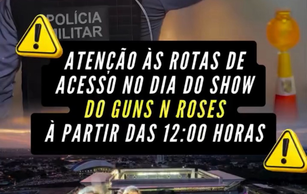 PM divulga vídeo orientações sobre o trânsito para o show do Guns N’ Roses em&nbsp;Cuiabá